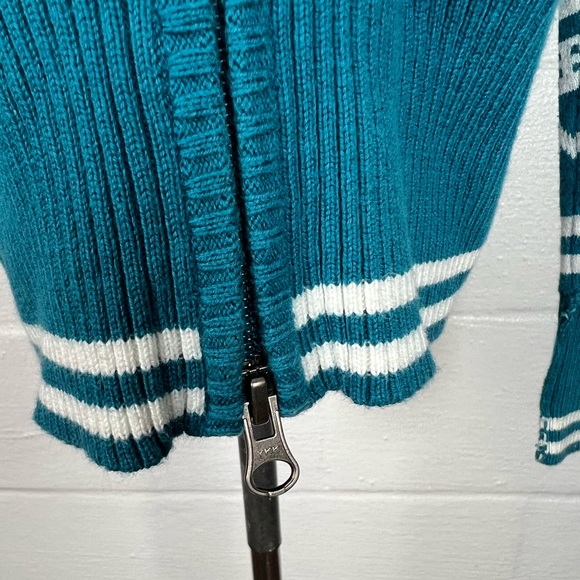 Athleta turquoise Snowflake sweater zip up cardigan size Small high collar - Picture 4 of 7